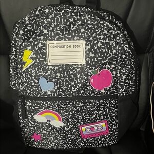 Black and White Kids Backpack with Fun Patches